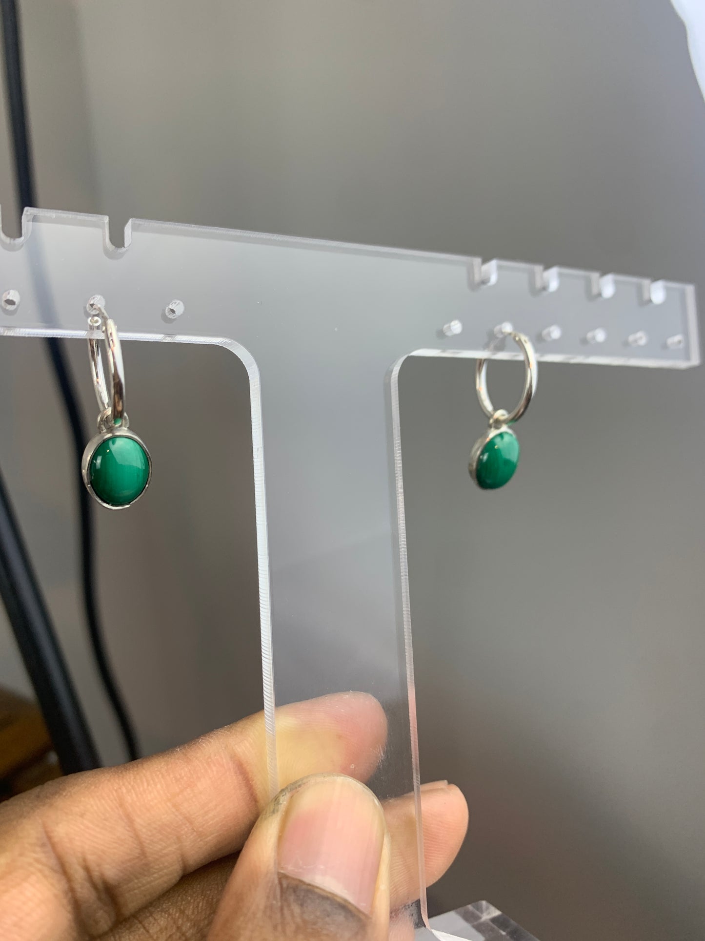 Malachite Bezel hoop earrings