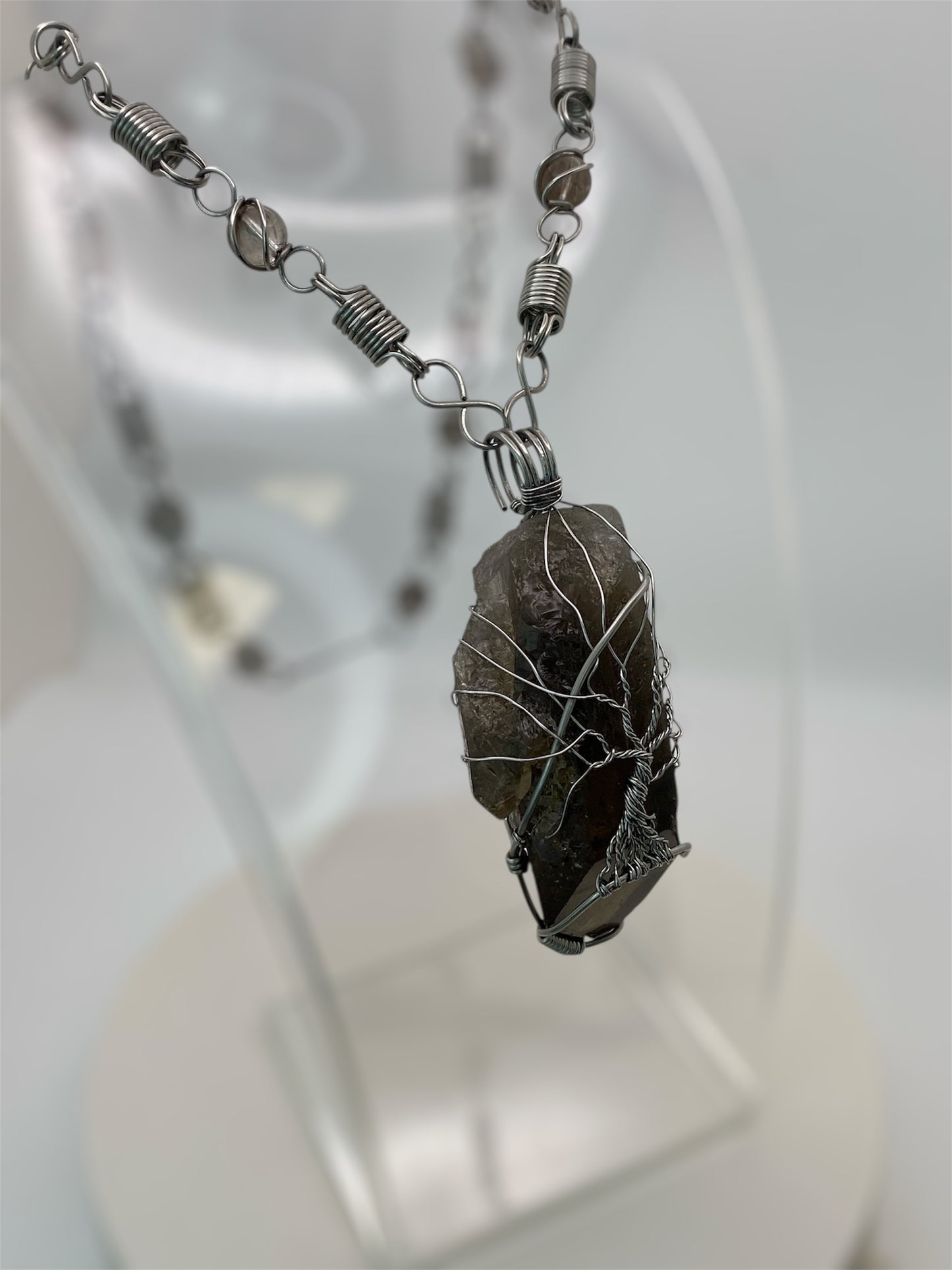 Smokey Quartz stainless spring chain