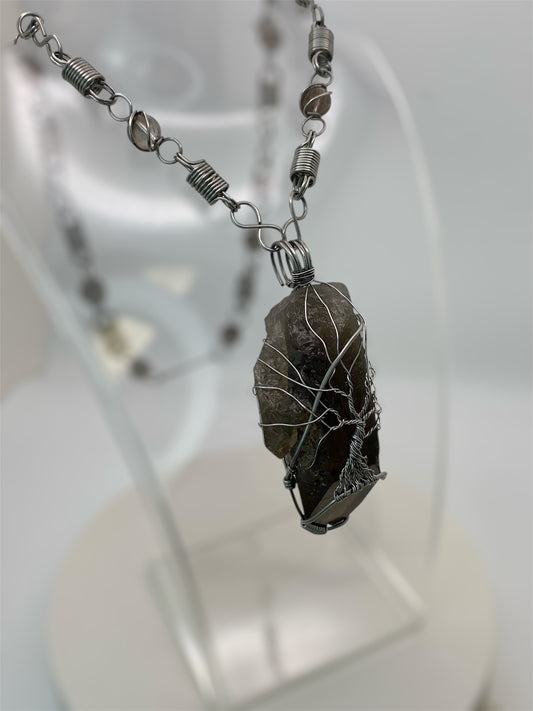 Smokey Quartz steel spring chain