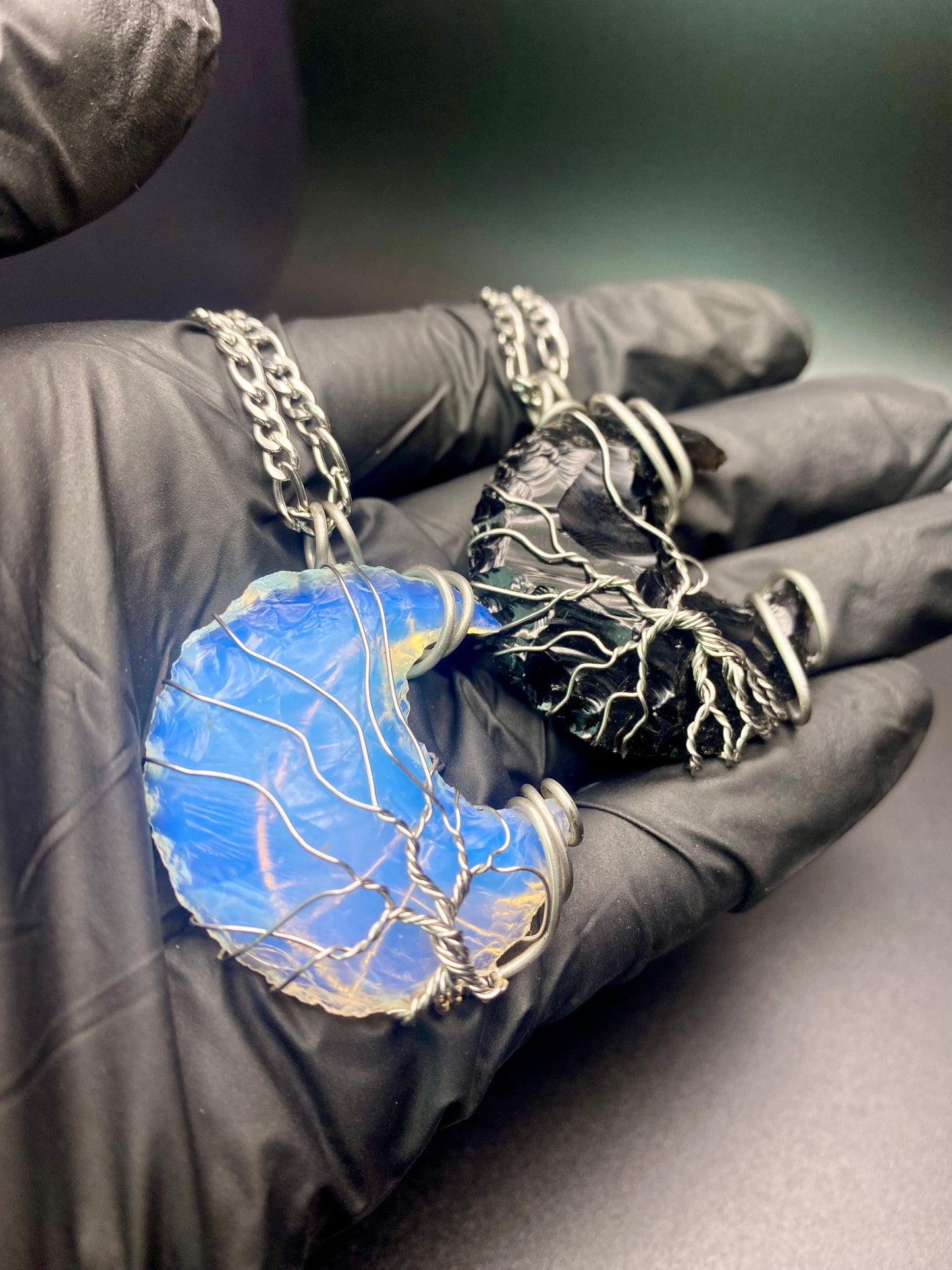 Opalite moon tree of life necklace