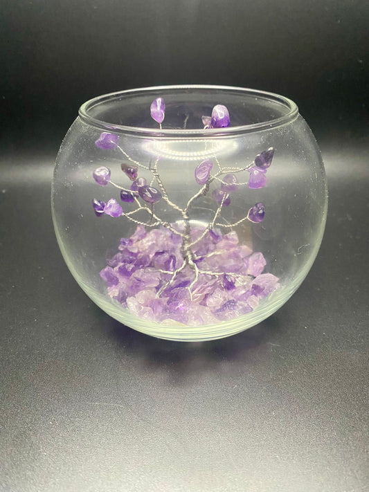 3in Glass bowl / tree of life / amethyst