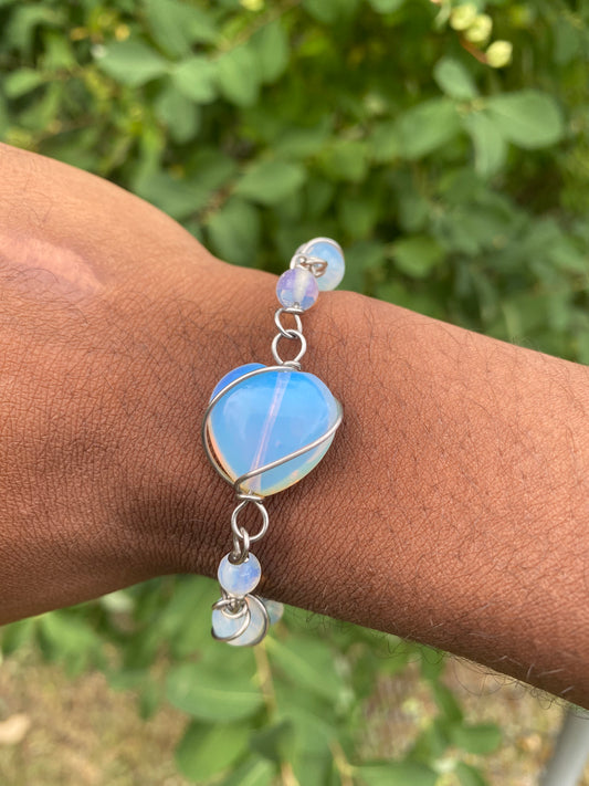 Opalite heart steel bracelet