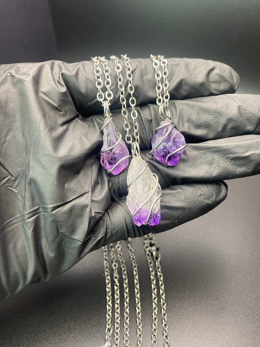 Amethyst steel necklace