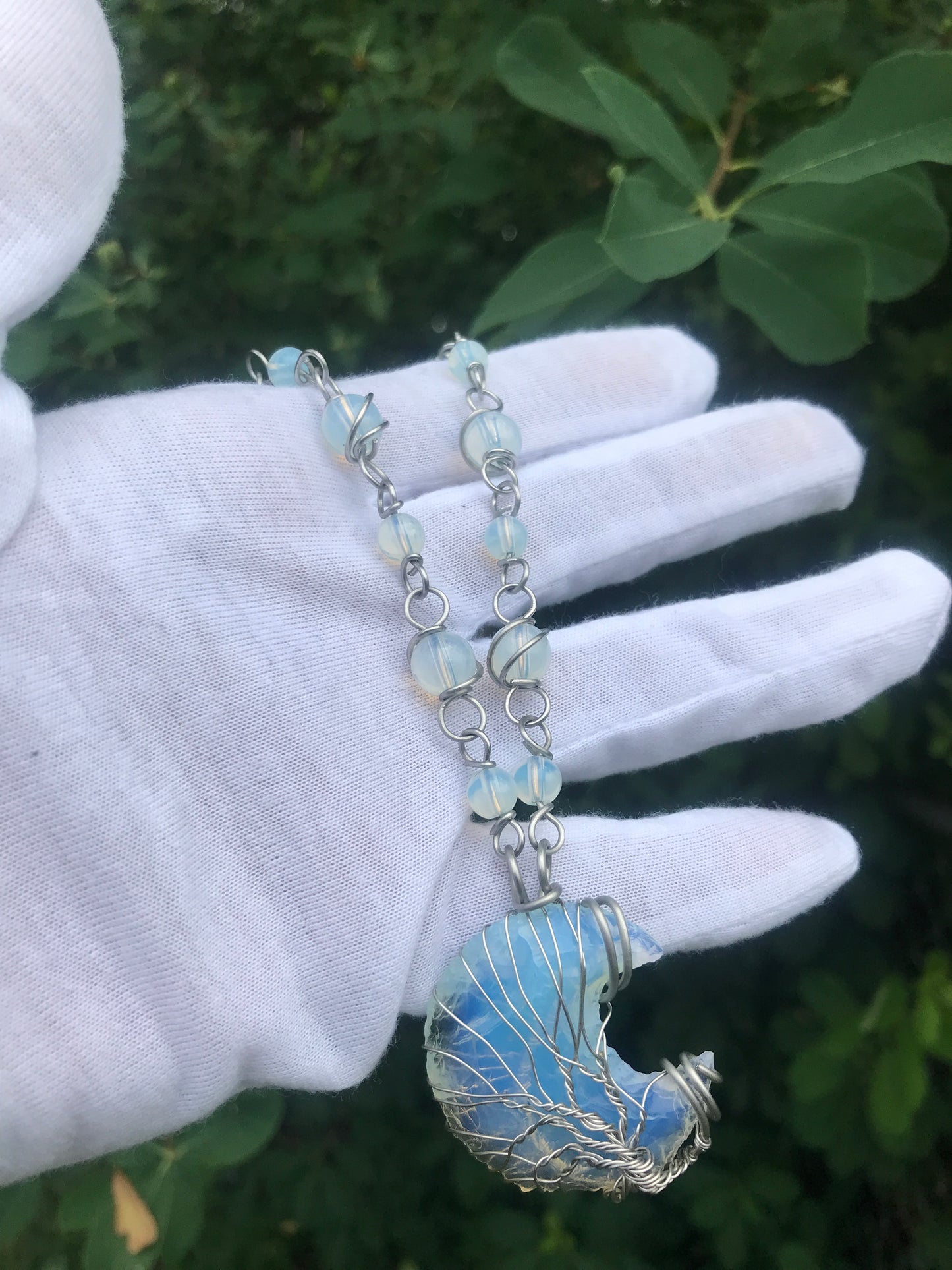 Opalite rough cut moon tree of life chain