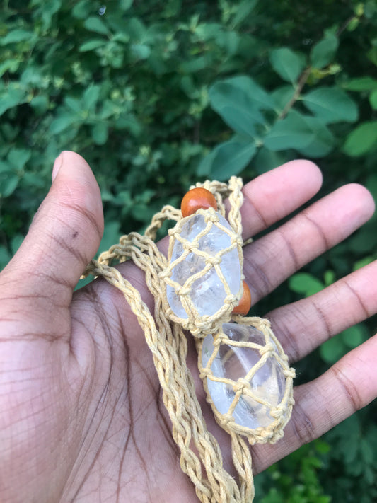 Tumbled clear quartz rope necklace