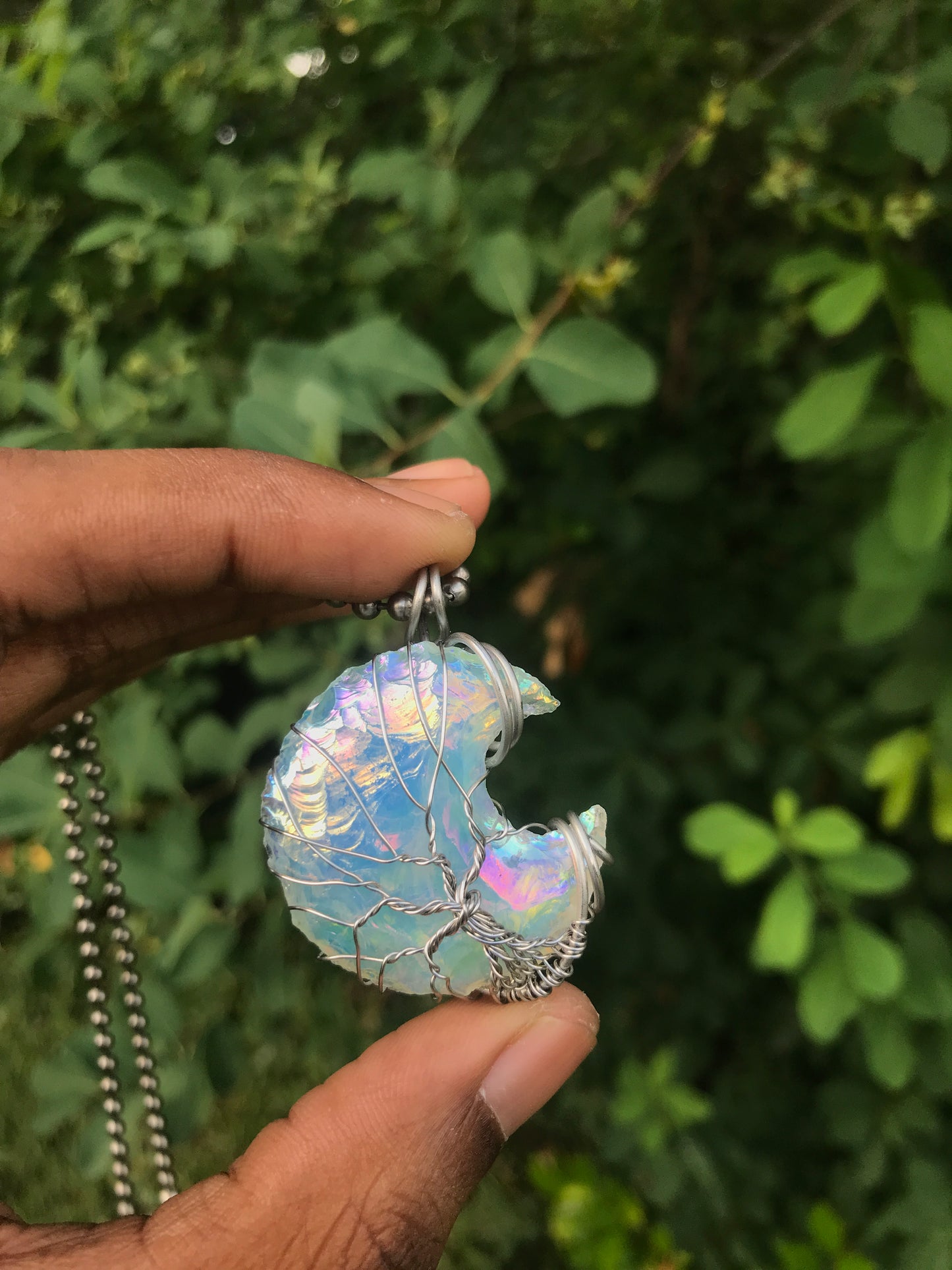 Opalite moon tree of life necklace