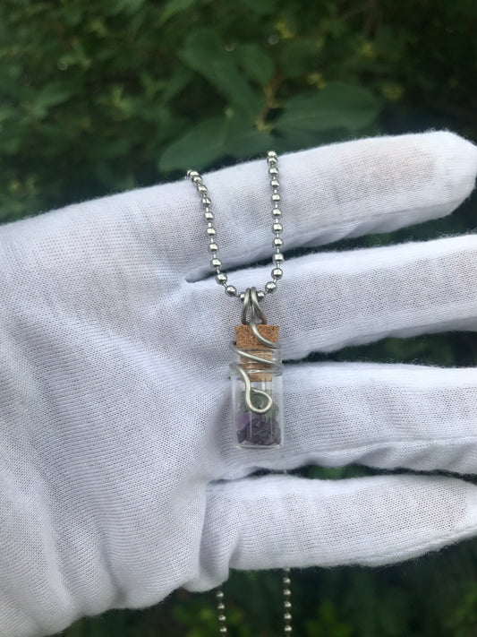 Moldavite & Amethyst bottle