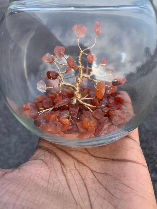 3in Glass bowl / tree of life / carnelian