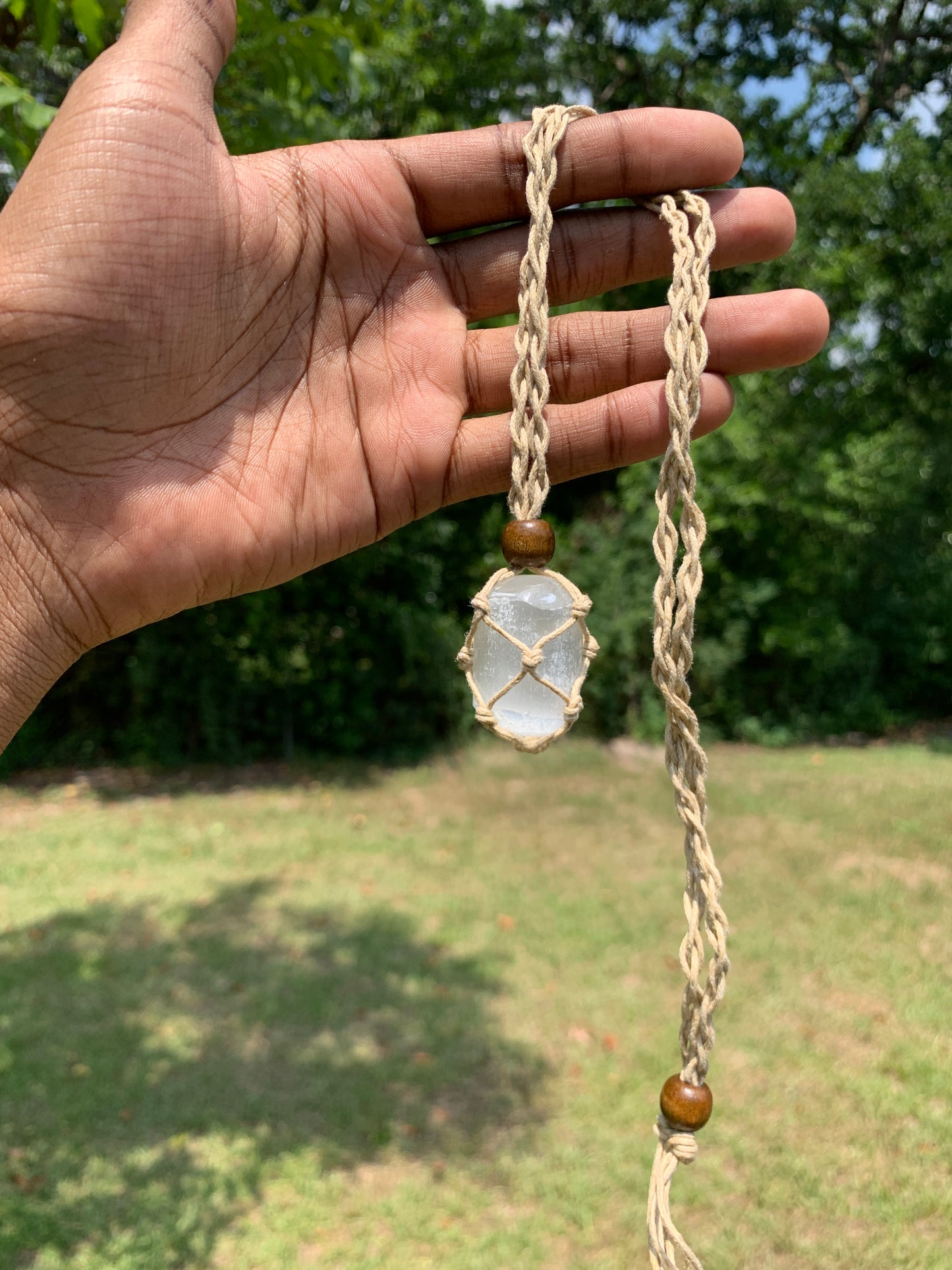 Tumbled selenite rope necklace