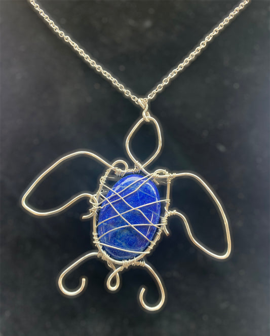 Lapis Lazuli sea turtle / Crystal cabochon necklace