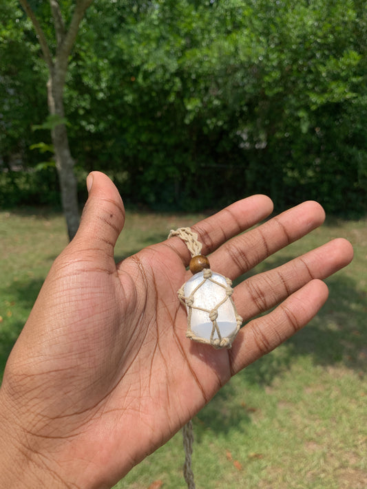 Tumbled selenite rope necklace