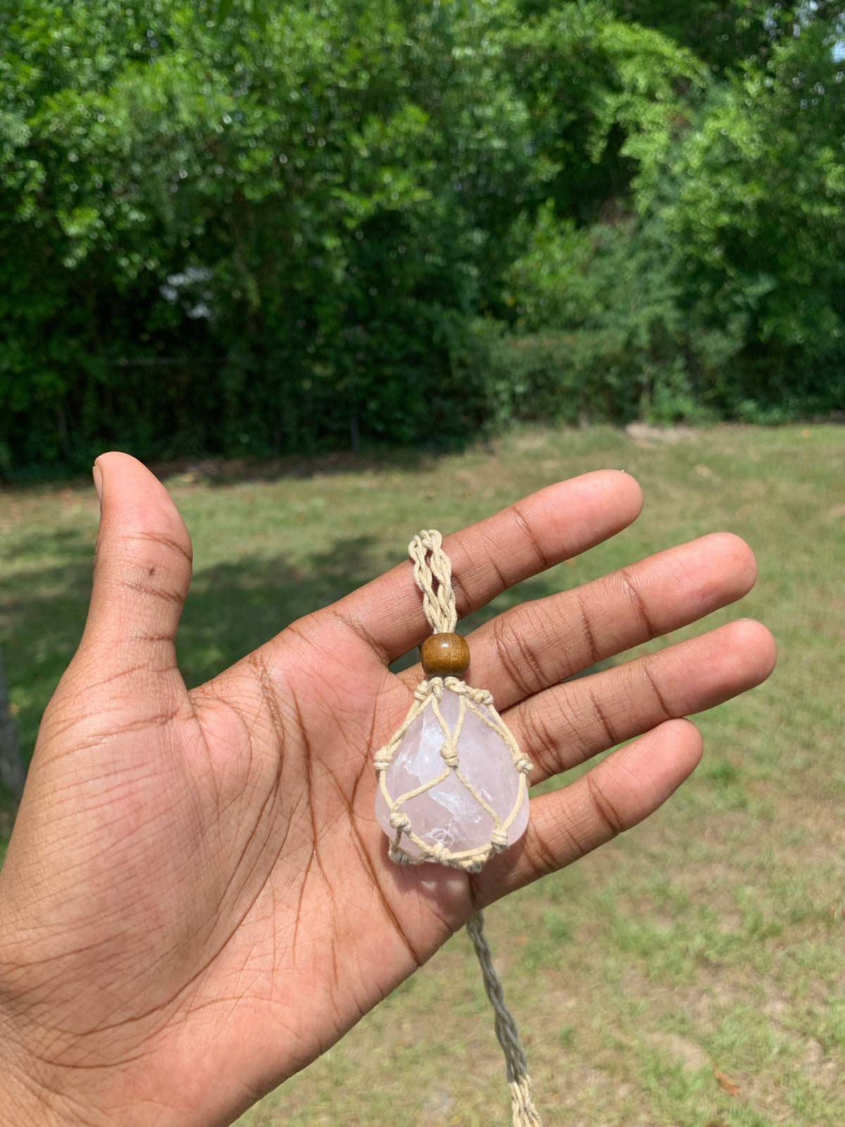 Tumbled Rose quartz rope necklace