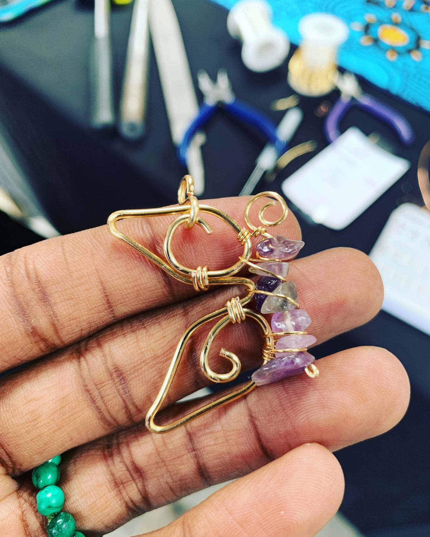 Amethyst chips crystal butterfly pendant