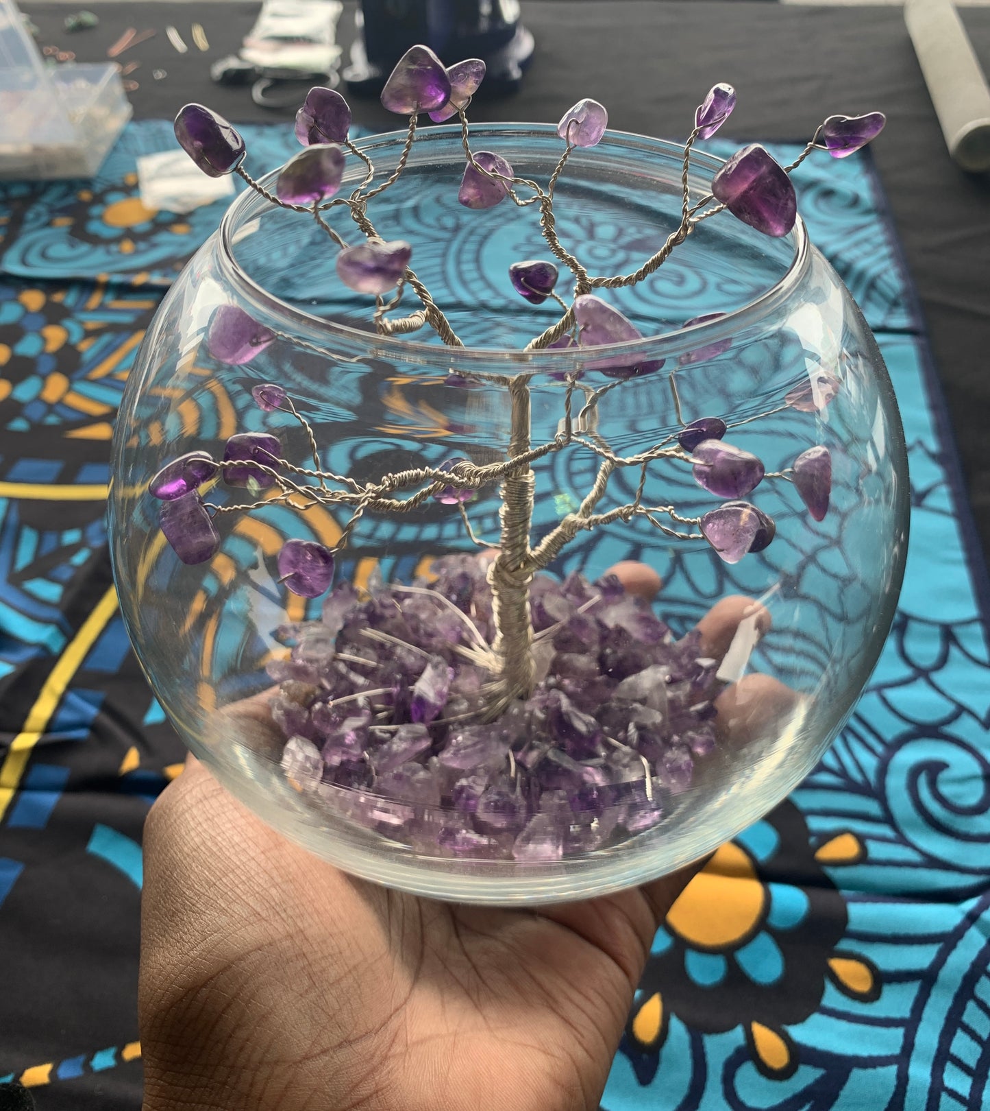 5in Glass bowl / tree of life / amethyst